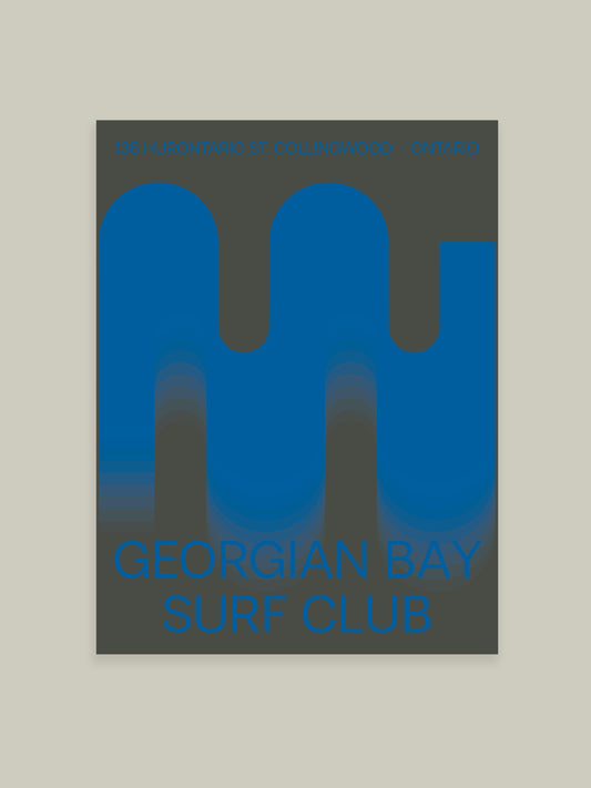 Picture of Georgian Bay Surf Club's Big Wave print poster graphic in dark green and cobalt blue