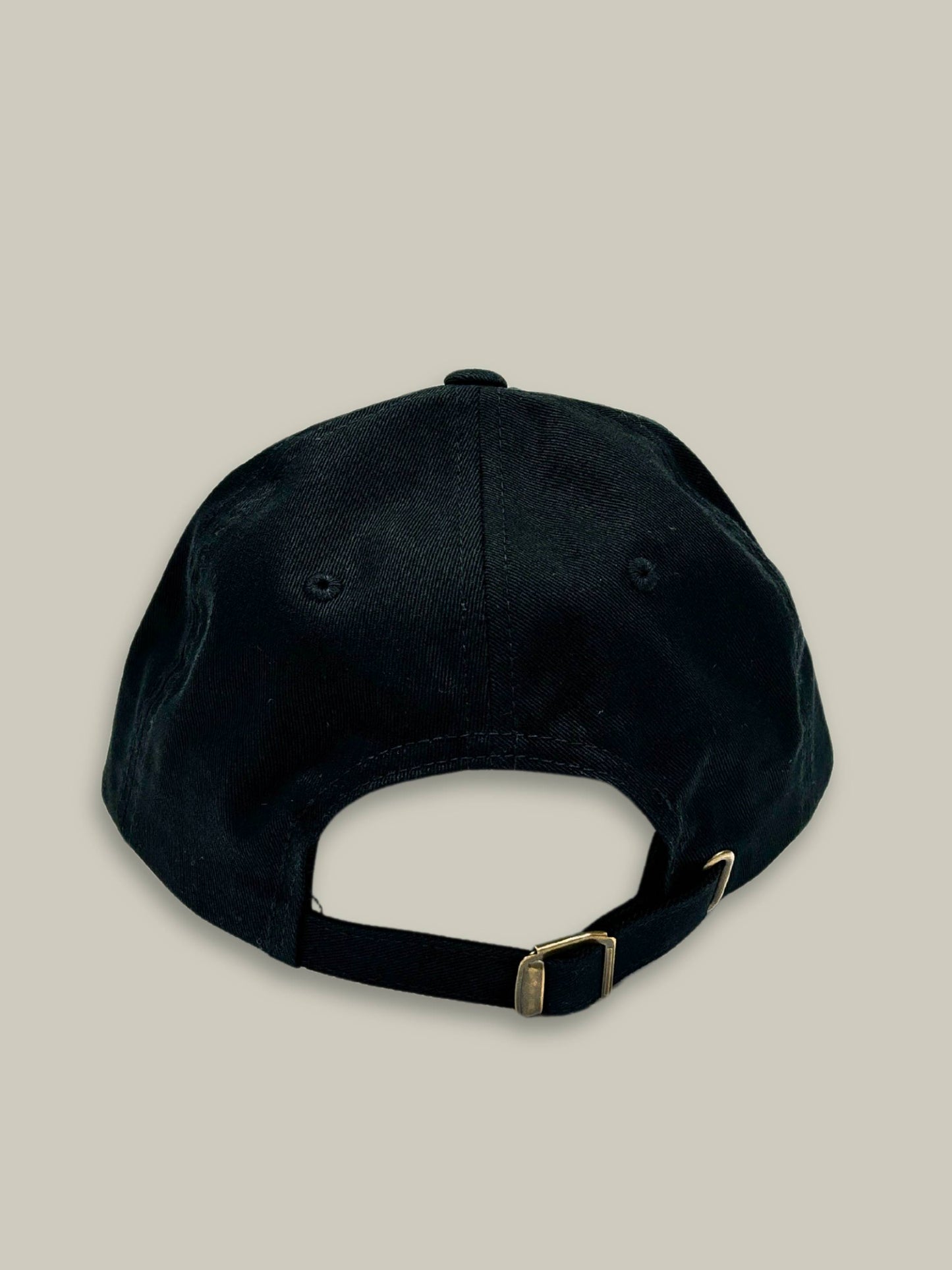 Back view of black GBSC Carve hat with brass clasp